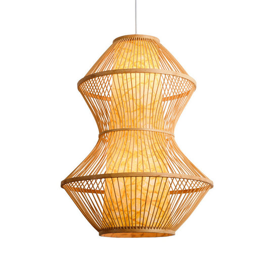 Bamboo Asian Gourd Hanging Restaurant Lamp In Wood - 19.5/23.5 Wide Pendant Light