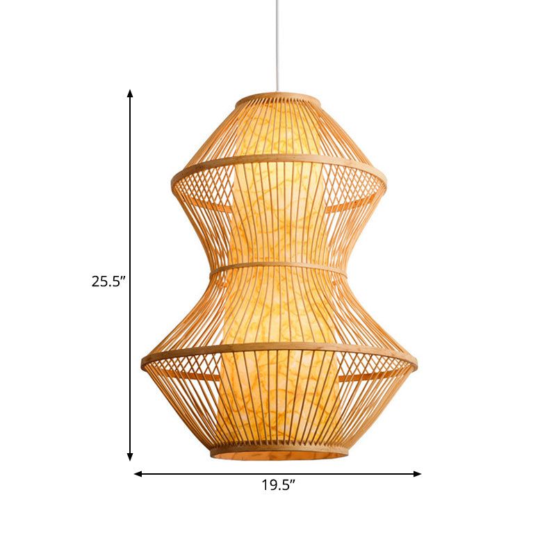 Gourd Shaped Asian Bamboo Pendant Lamp - 19.5"/23.5" Wide - Perfect for Restaurants - Wood Finish