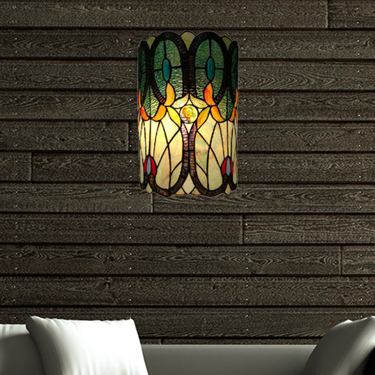 Tiffany Stained Glass Column Wall Sconce - 2-Light Mount For Living Room