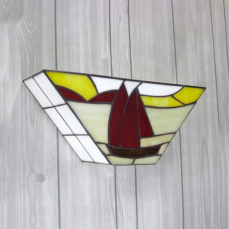 Sailboat Stained Glass Nautical Wall Sconce - Trapezoid Mount Light For Outdoor Use

With This