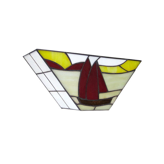 Sailboat Stained Glass Nautical Wall Sconce - Trapezoid Mount Light For Outdoor Use

With This