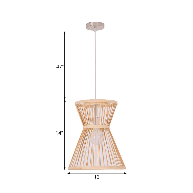 Asian Style Bamboo Pendant Lamp: Hourglass Shape Beige Suspension Light For Foyer