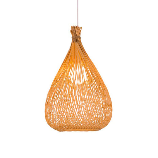 Hand-Woven Bamboo Pendant Light - Beige Teardrop Shade, Japanese Single Light - Perfect for Restaurants!