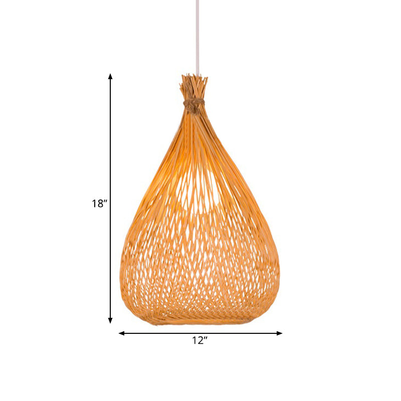 Hand-Woven Bamboo Pendant Light - Beige Teardrop Shade, Japanese Single Light - Perfect for Restaurants!