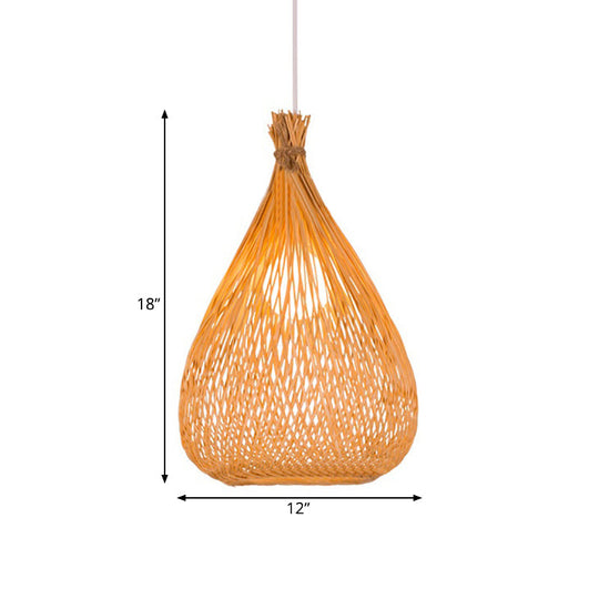 Hand-Woven Bamboo Pendant Light - Beige Teardrop Shade, Japanese Single Light - Perfect for Restaurants!