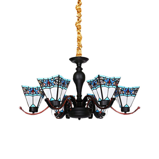 Tiffany Style Stained Glass Inverted Chandelier - 6 Lights Geometric Design for Dining Room