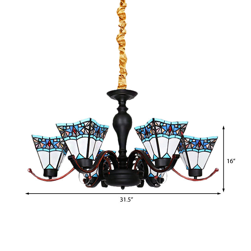 Tiffany Style Stained Glass Inverted Chandelier - Geometric Hanging Light With 6 Lights For Dining