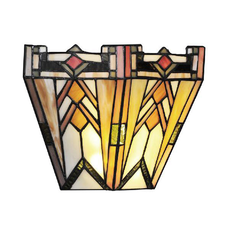 Craftsman Stained Glass Wall Lamp: Geometric Design 1 Light Sconce In Beige For Living Room Lighting