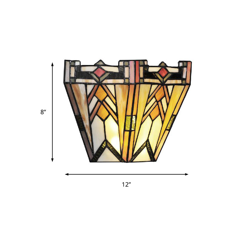 Craftsman Stained Glass Wall Lamp: Geometric Design 1 Light Sconce In Beige For Living Room Lighting