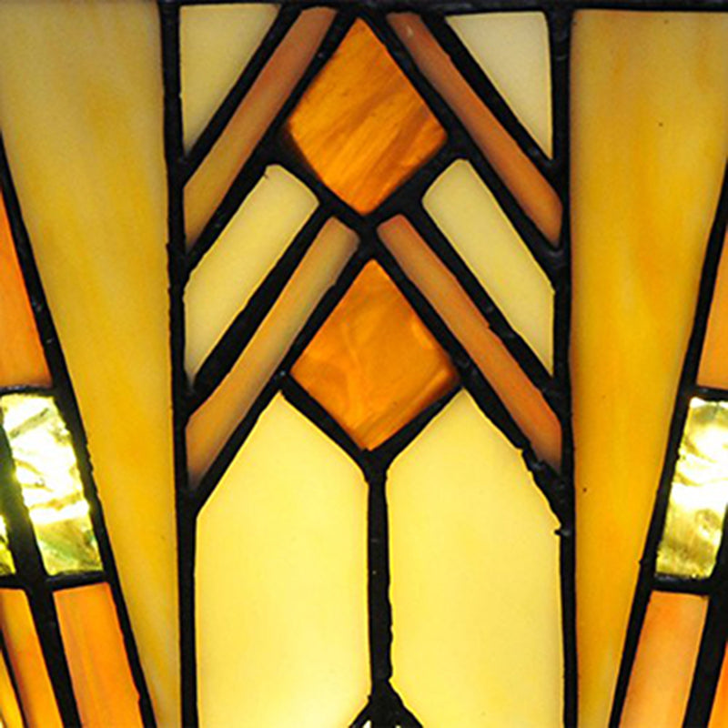 Craftsman Stained Glass Wall Lamp: Geometric Design 1 Light Sconce In Beige For Living Room Lighting