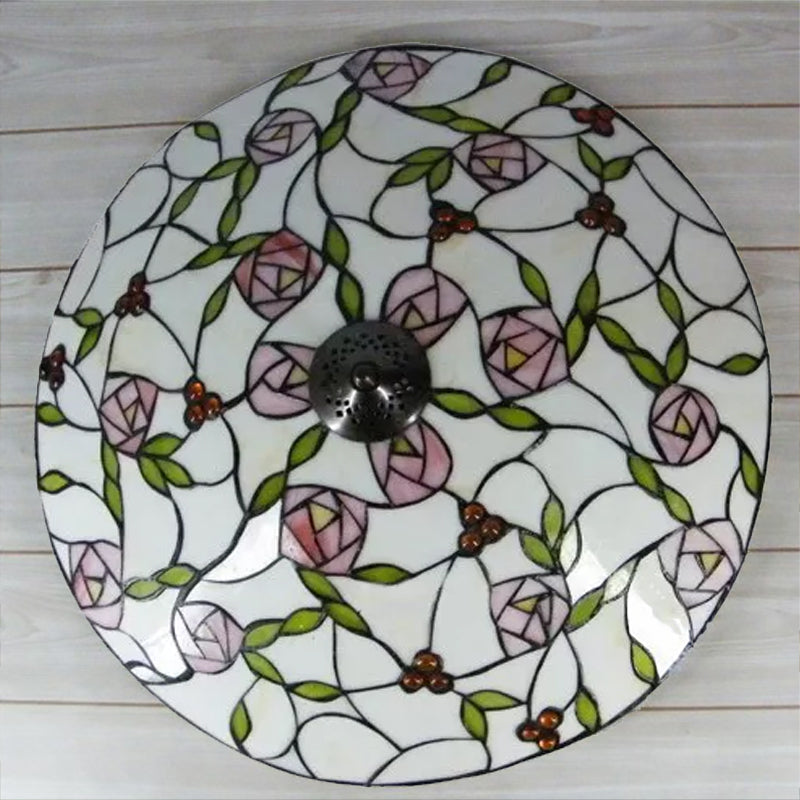 Vintage Tiffany Stained Glass Flush Ceiling Light With Pink And Green Bowl Design 2 / Pink-Green