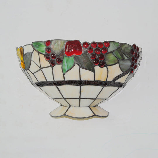 Art Deco Fruit Pattern Stained Glass Wall Sconce With Bowl Design