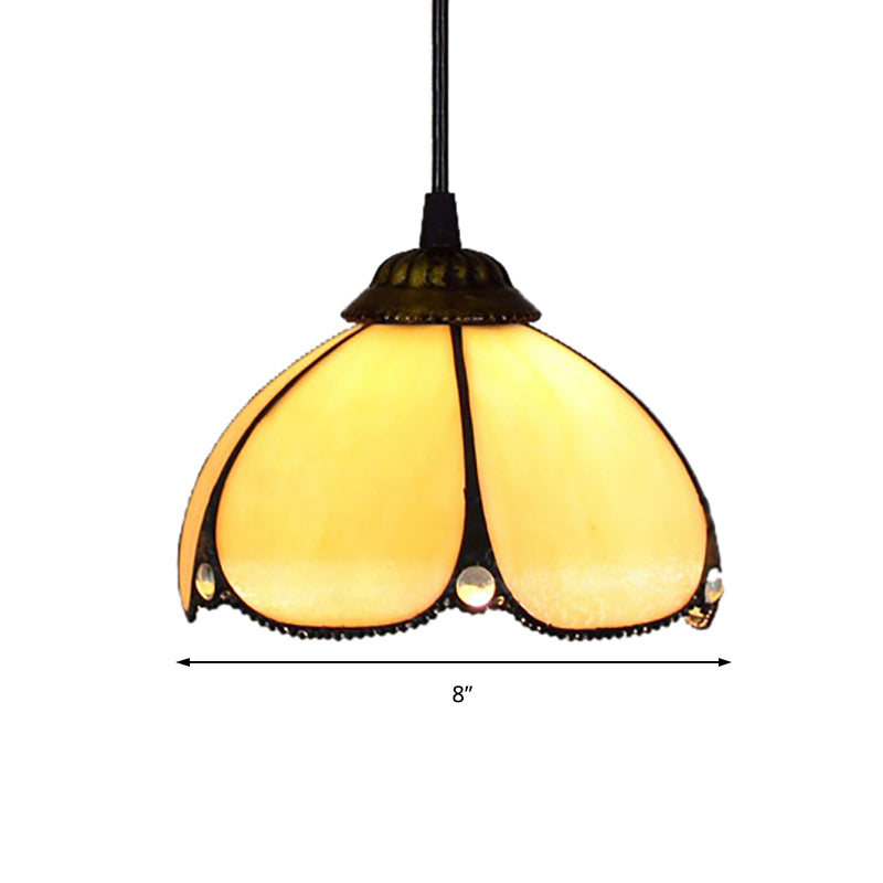 Handcrafted Tiffany-Style Yellow/Blue Pendulum Light For Stair - 1 Head Art Glass Suspension Lamp