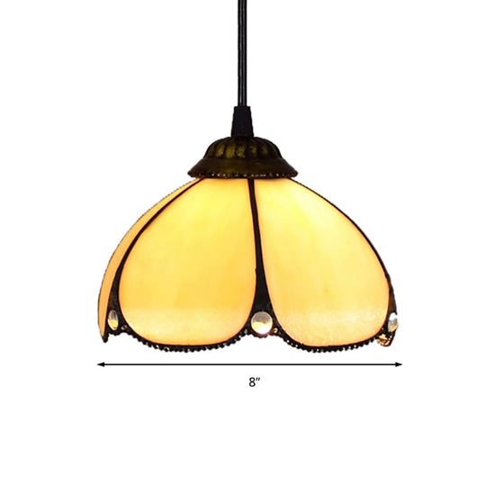 Handcrafted Tiffany-Style Yellow/Blue Pendulum Light For Stair - 1 Head Art Glass Suspension Lamp