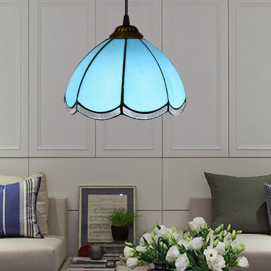 Handcrafted Yellow/Blue Tiffany-Style Pendulum Light for Stairs