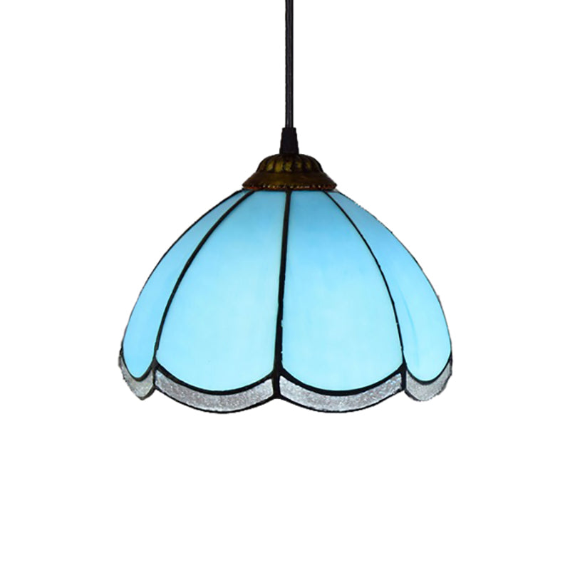 Handcrafted Yellow/Blue Tiffany-Style Pendulum Light for Stairs