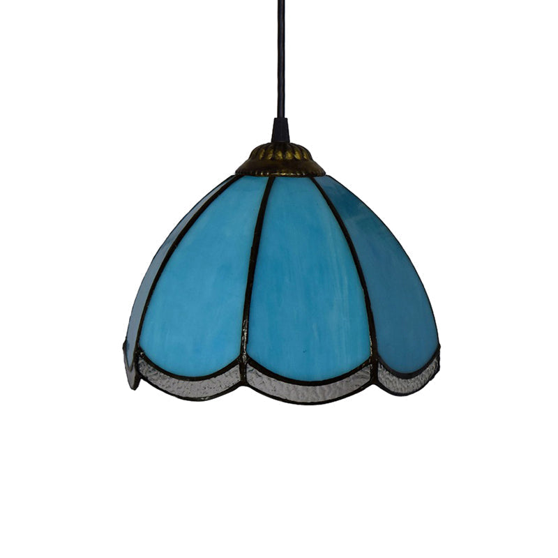 Handcrafted Yellow/Blue Tiffany-Style Pendulum Light for Stairs