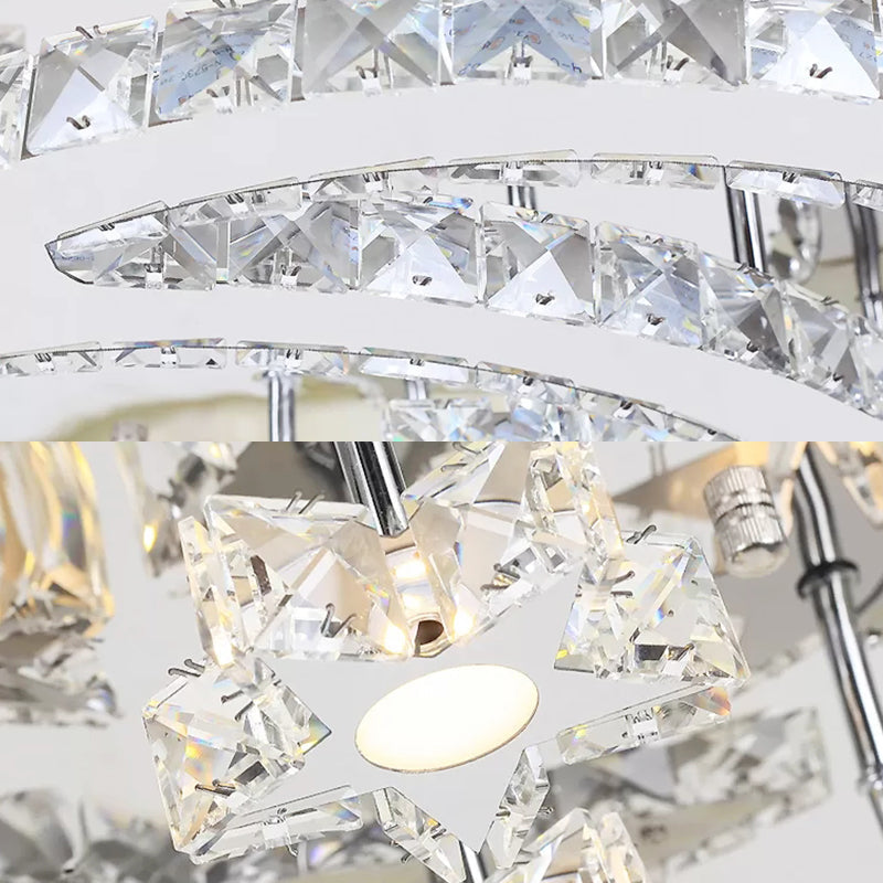 Chrome Flush Mount Light With Moon & Starry Metal Led Ceiling Lamp Luxurious Bedroom Lighting