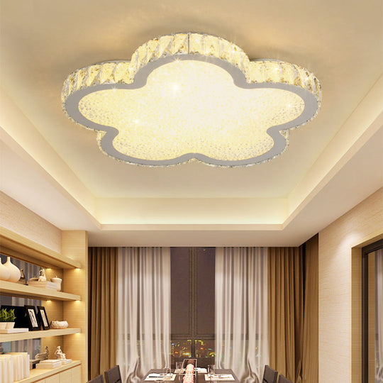 Elegant White Crystal Ceiling Lamp: Plat Flower Acrylic LED Flush Light for Bedrooms