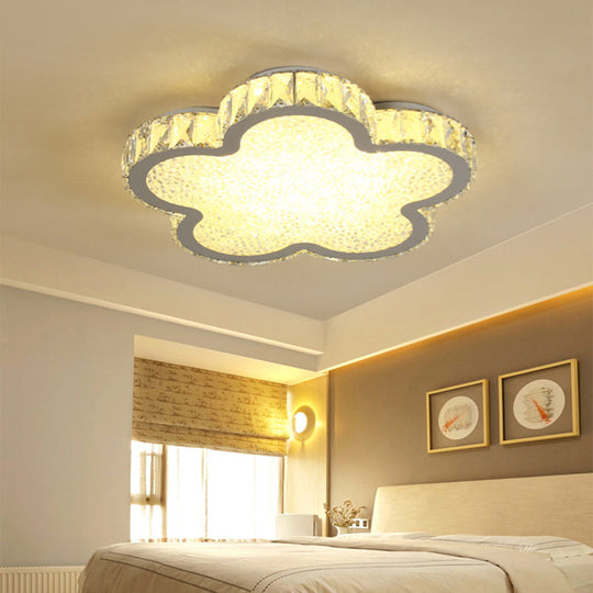 Elegant White Crystal Ceiling Lamp: Plat Flower Acrylic LED Flush Light for Bedrooms