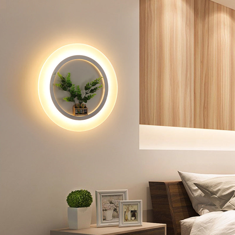 White Acrylic Ring Wall Lamp With Plant Deco Contemporary Lighting For Study Room / 12