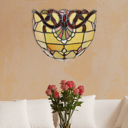 Yellow Glass Victorian Wall Sconce With Bowl Shade - Elegant Bedroom Lighting