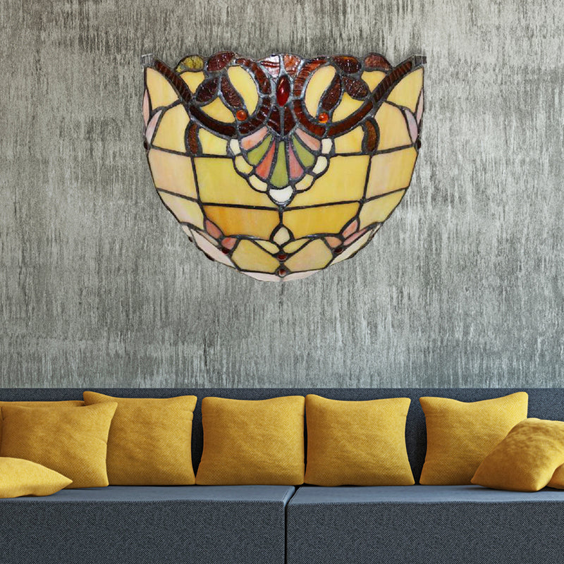 Yellow Glass Victorian Wall Sconce With Bowl Shade - Elegant Bedroom Lighting