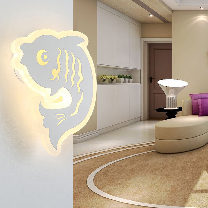 Modern Animal Led Wall Lamp For Kids Bedroom And Hallway - White Acrylic / Fish