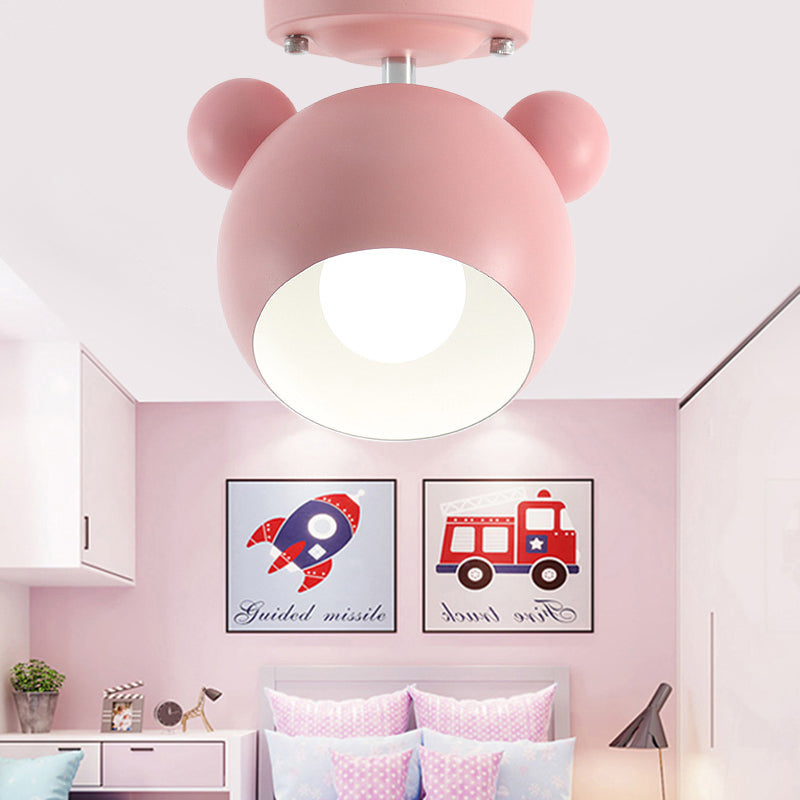 Rotating Bear Head Ceiling Lamp - Stylish Macaron Loft Metal Light for Balconies