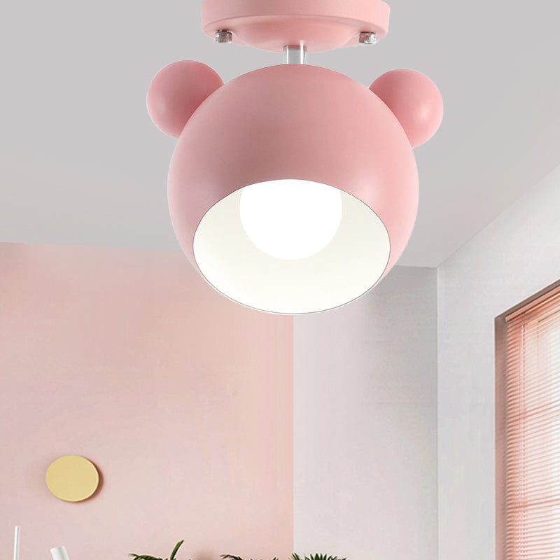 Rotating Bear Head Ceiling Lamp - Stylish Macaron Loft Metal Light for Balconies