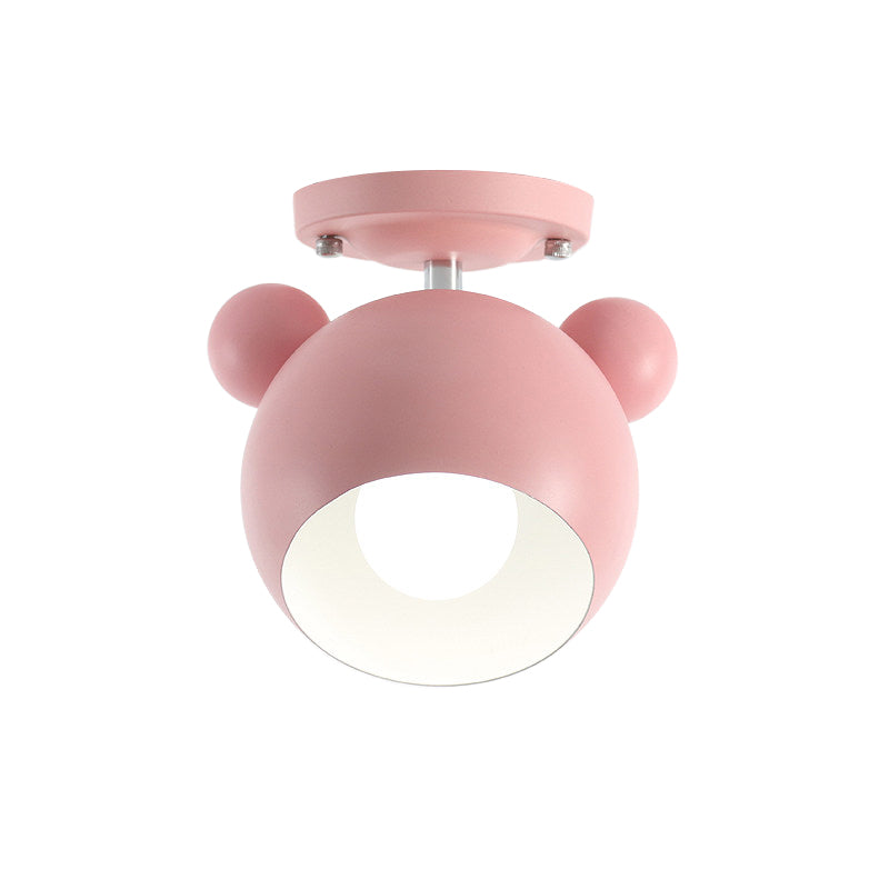 Rotating Bear Head Ceiling Lamp - Stylish Macaron Loft Metal Light for Balconies