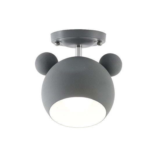 Rotating Bear Head Ceiling Lamp - Stylish Macaron Loft Metal Light for Balconies