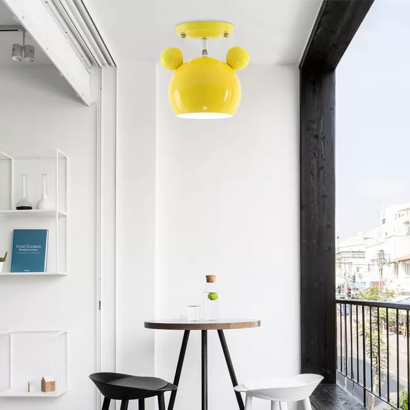 Rotating Bear Head Ceiling Lamp - Stylish Macaron Loft Metal Light for Balconies