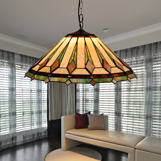 Tiffany Stained Glass Pendant Ceiling Light - Brown Tapered Design, 2 Heads - Multicolored - Ideal for Bedroom