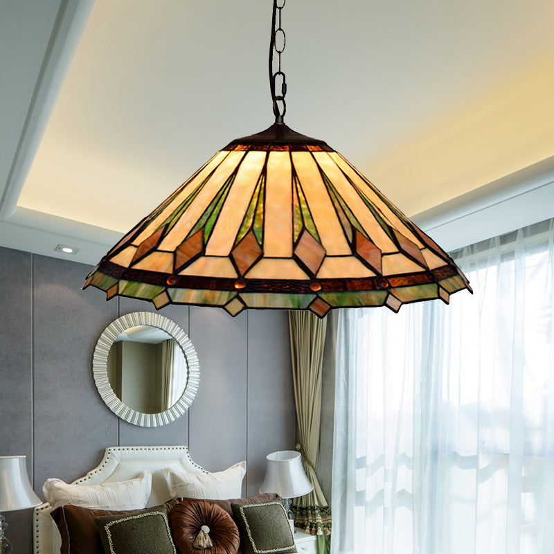 Multicolored Stained Glass Pendant Ceiling Light With 2 Heads For Bedroom