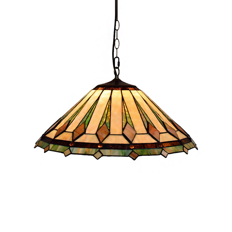 Tiffany Stained Glass Pendant Ceiling Light - Brown Tapered Design, 2 Heads - Multicolored - Ideal for Bedroom