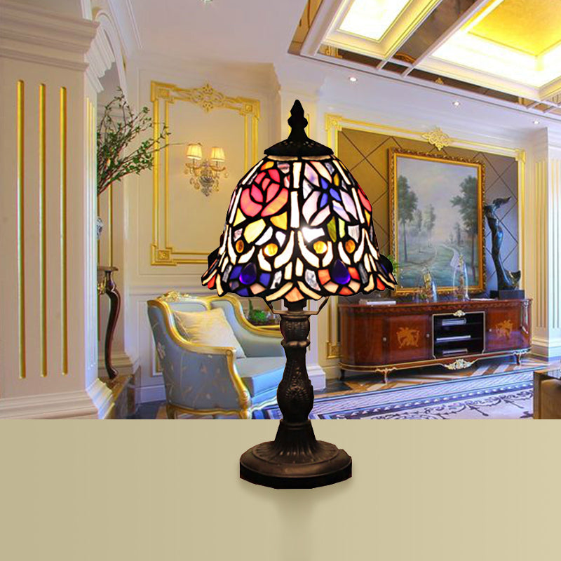 Retro Stained Glass Bedside Table Lamp - 1-Light Bell Accent Décor