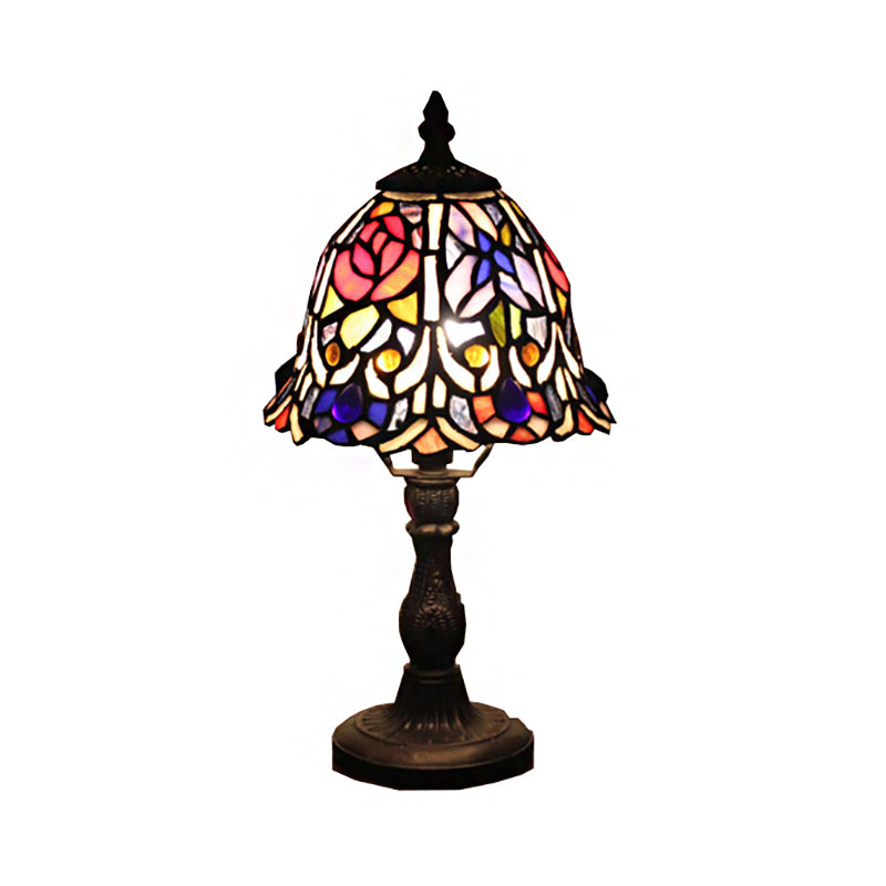 Retro Stained Glass Bedside Table Lamp - 1-Light Bell Accent Décor