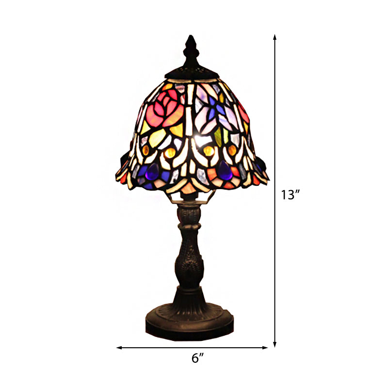 Retro Stained Glass Bedside Table Lamp - 1-Light Bell Accent Décor