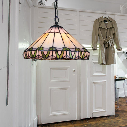 Tiffany-Style Orange Stained Glass Pendant Light with Adjustable Chain