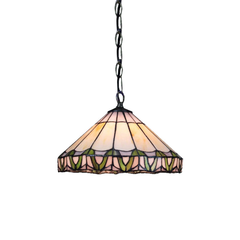 Tiffany-Style Orange Stained Glass Pendant Light With Adjustable Chain - 1 Bulb Down Lighting