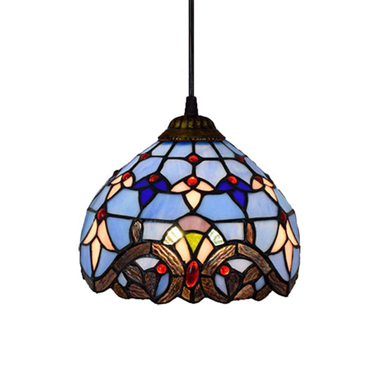 Victorian Style Stained Glass Suspension Light - Aged Bronze Finish