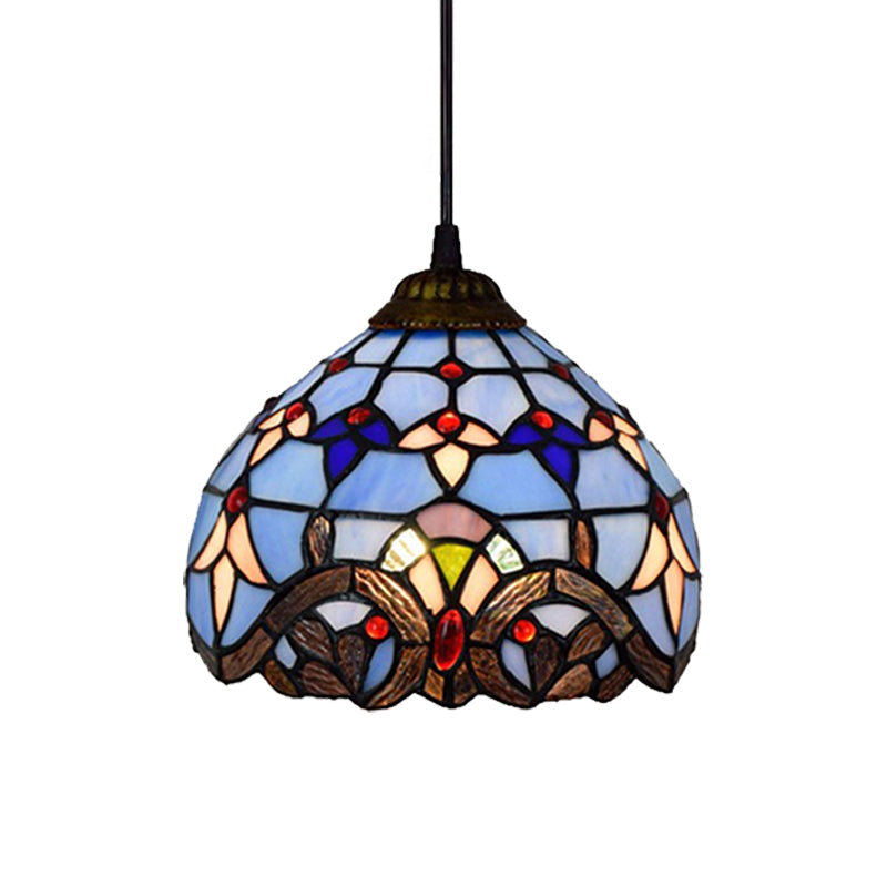 Victorian Style Stained Glass Dome Pendant Light With Bronze Finish