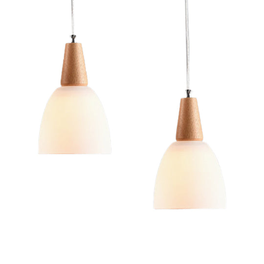 Bowl Drop Pendant 1/2/3-Head Nordic Hanging Lamp Kit - Matte White Glass Beige Dining Room Lighting