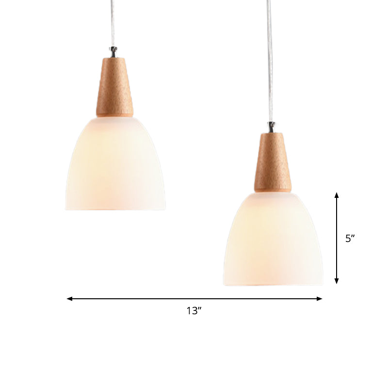 Bowl Drop Pendant 1/2/3-Head Nordic Hanging Lamp Kit - Matte White Glass Beige Dining Room Lighting