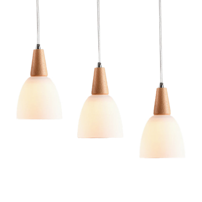 Bowl Drop Pendant 1/2/3-Head Nordic Hanging Lamp Kit - Matte White Glass Beige Dining Room Lighting