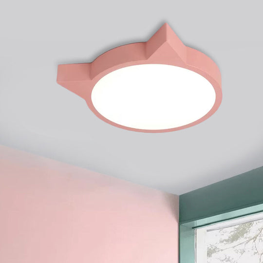 Stylish Kitten Macaron Ceiling Light - Acrylic Candy Colored Flush Mount For Kids Bedroom Pink /