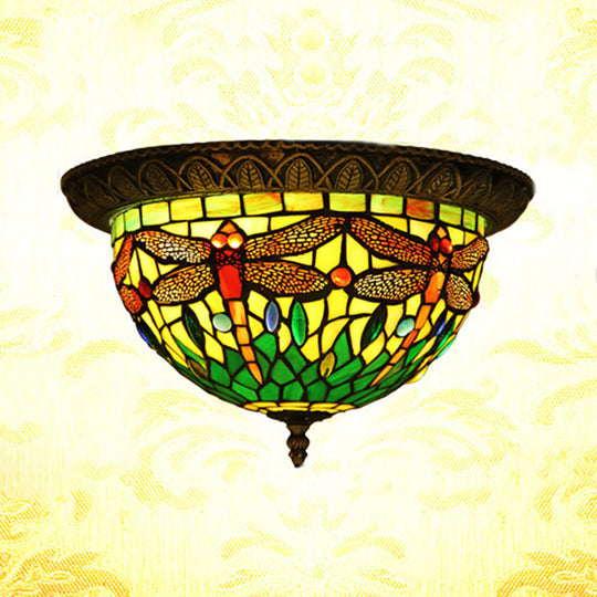 Tiffany Style Stained Glass Flushmount Ceiling Light with 2 Bulbs - Foyer Flush Fixture