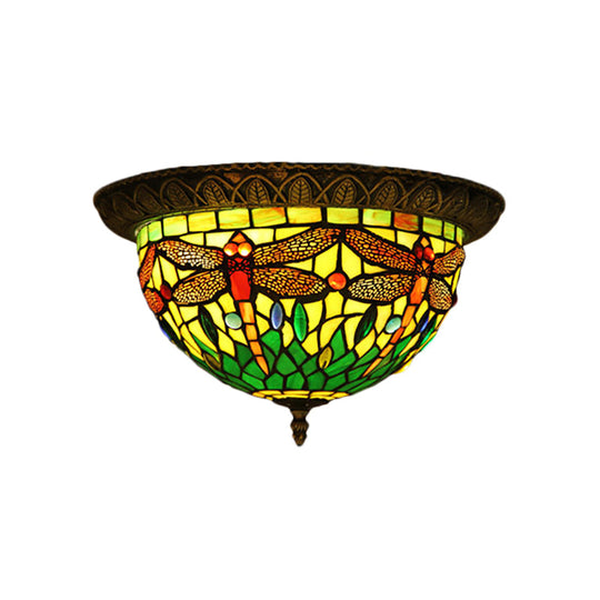 Tiffany Style Stained Glass Flushmount Ceiling Light with 2 Bulbs - Foyer Flush Fixture