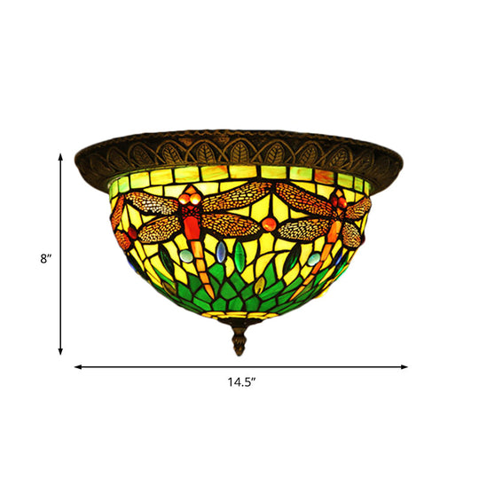 Tiffany Style Stained Glass Flushmount Ceiling Light with 2 Bulbs - Foyer Flush Fixture